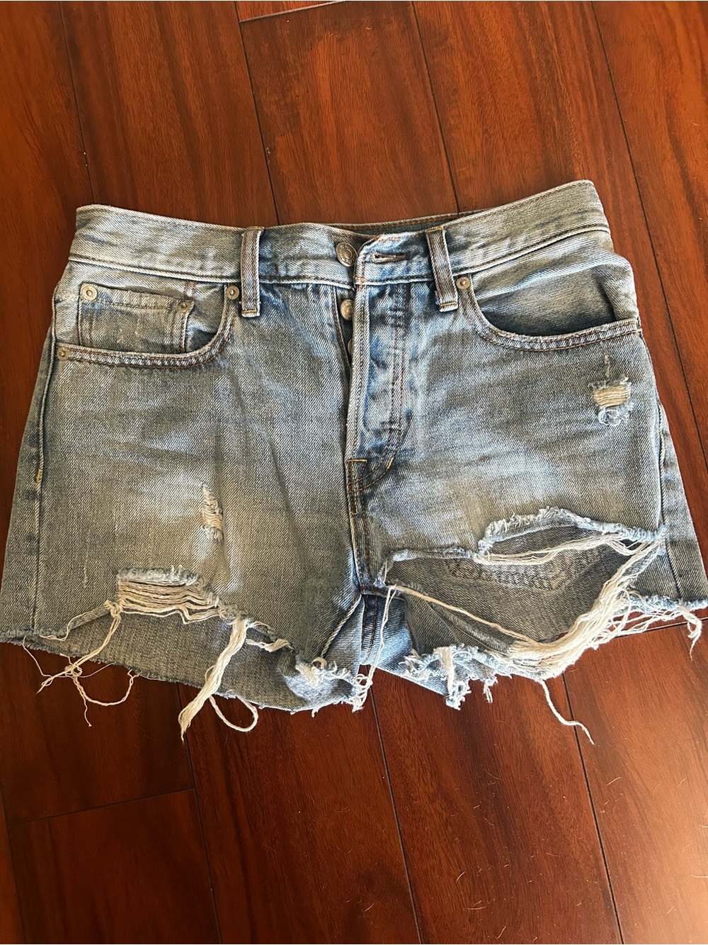 Free People Washed Light Blue Distressed Denim Cutoff Shorts